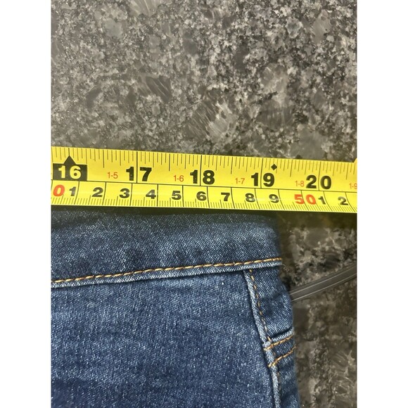 Dark Blue Wash Modest Denim Pencil Skirt Stretch Straight Size XL Frayed Hemline - Picture 6 of 8